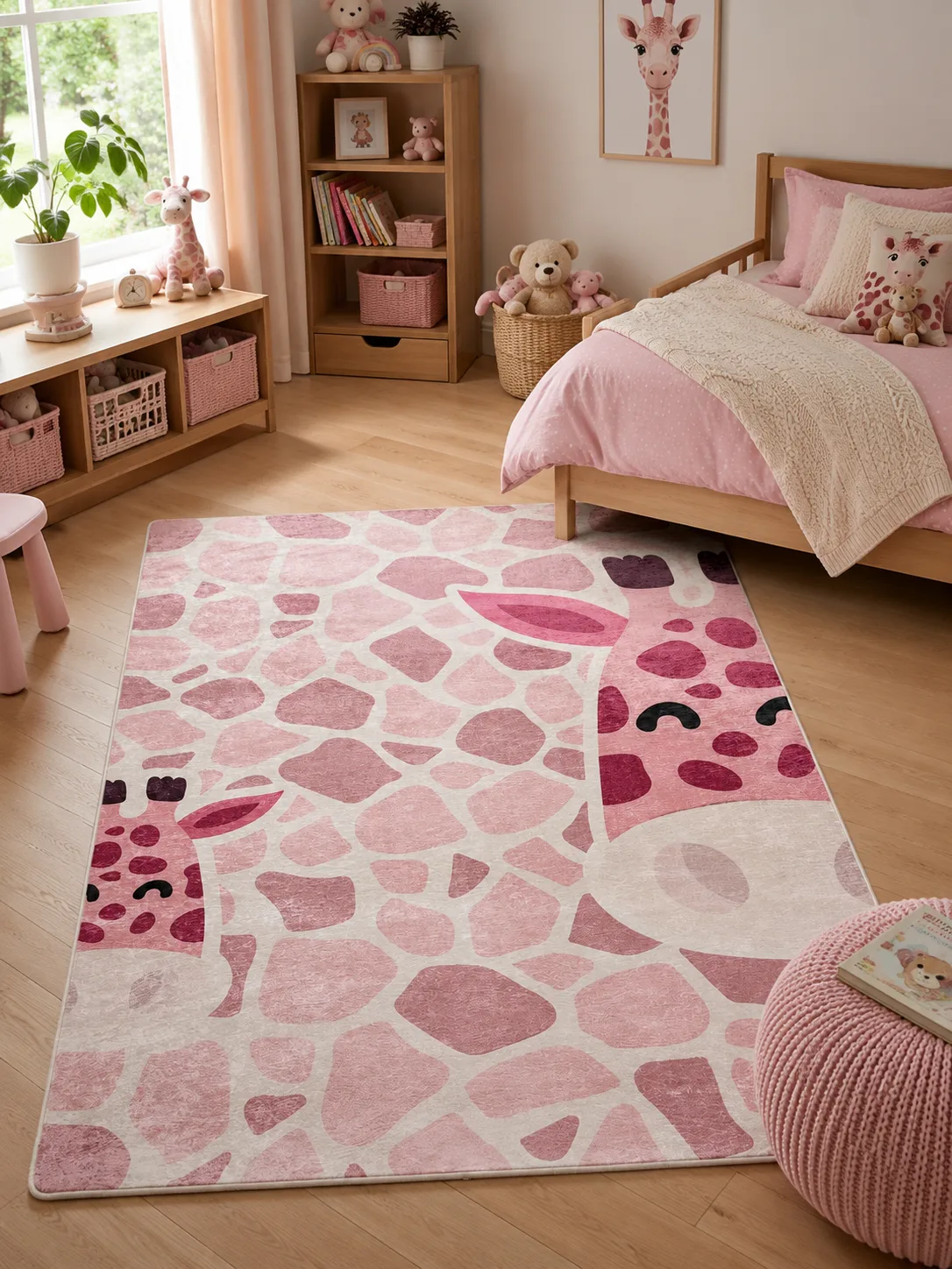 Pembe Zürafa Desenli Çocuk Odası Halısı - 4000
