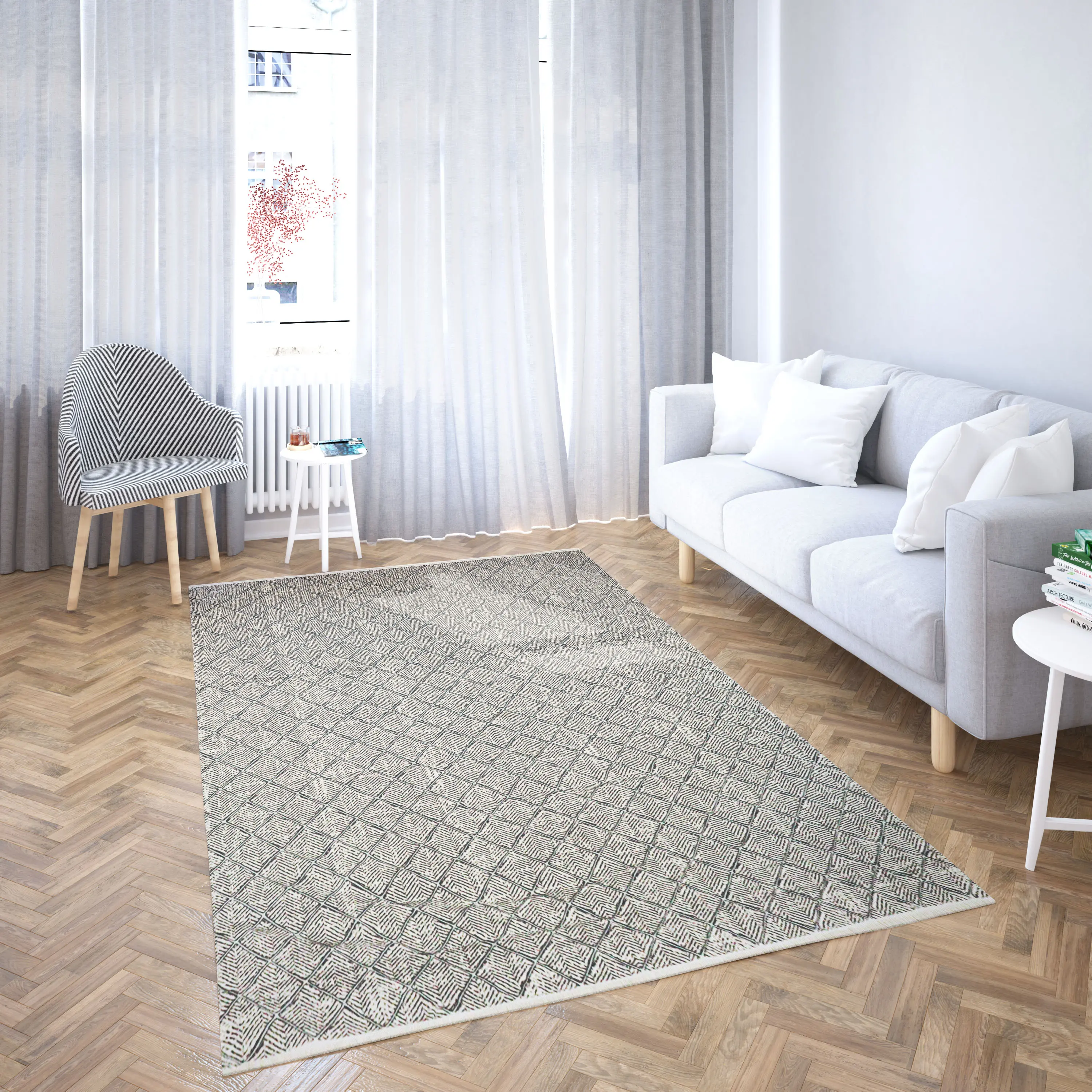 Sema Series Baklava Pattern Grey Flame non-slip bottom Machine Woven Carpet -2002
