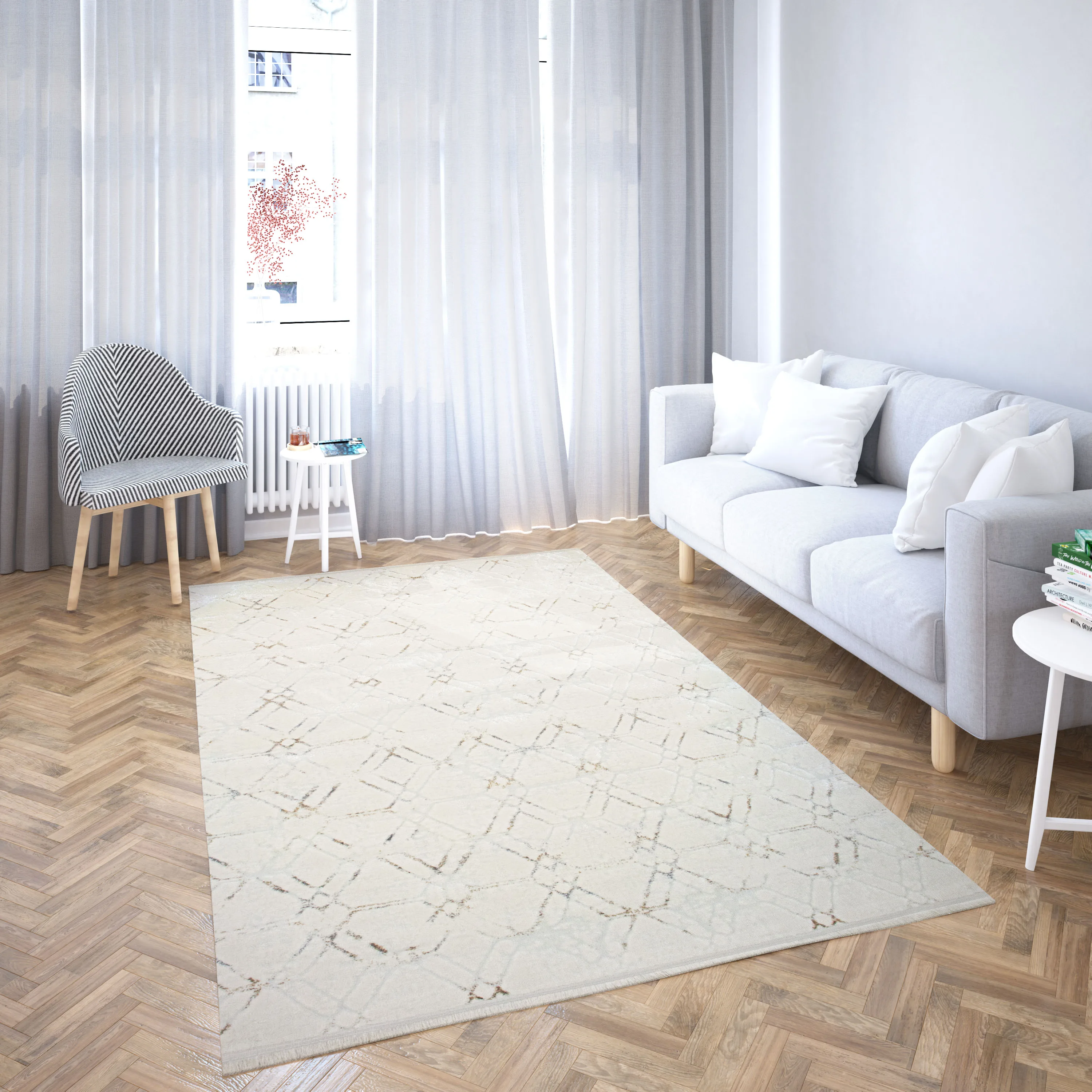 Sema Series Baklava Pattern Cream Flame non-slip bottom Machine Weaving Carpet-2000
