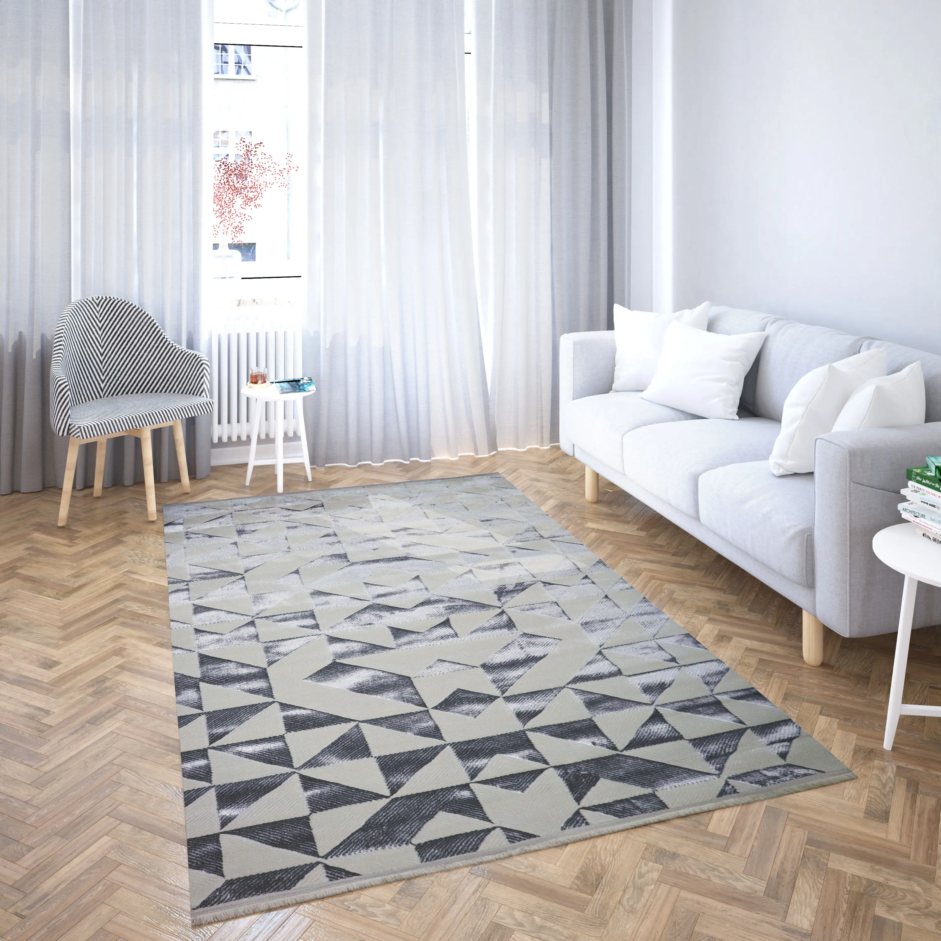 Sema Series Cream-Gray 2005 Machine Woven Carpet | Non-Slip, Rotating Design