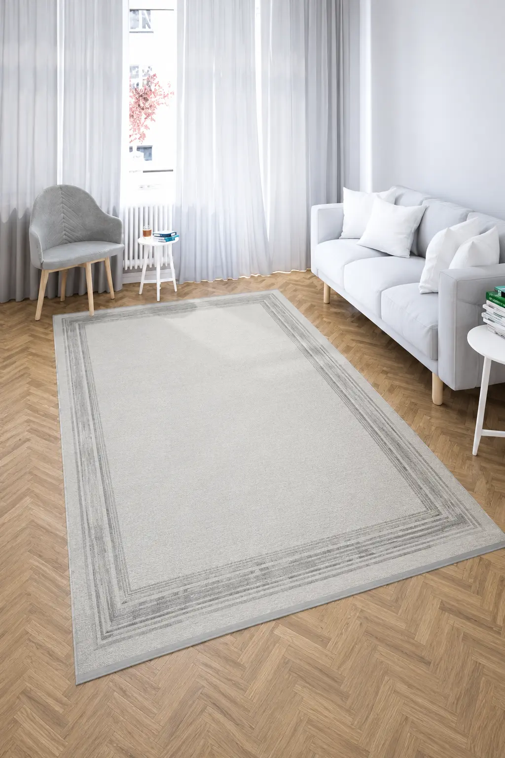 Sema Series Cream-Hazelnut Frame Rotary Weaving Carpet | 6 Non-Slip Machine Woven Rug | 2010