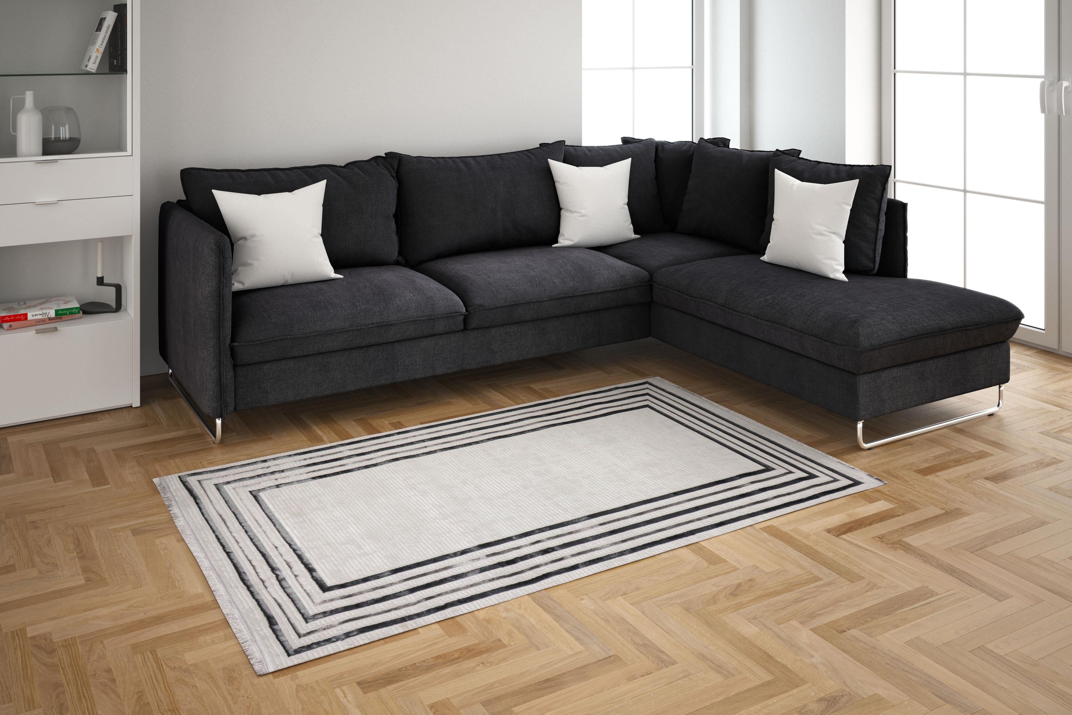 Sema Series Black Framed Rotating Fire non-slip bottom Machine Woven Rug | 2019