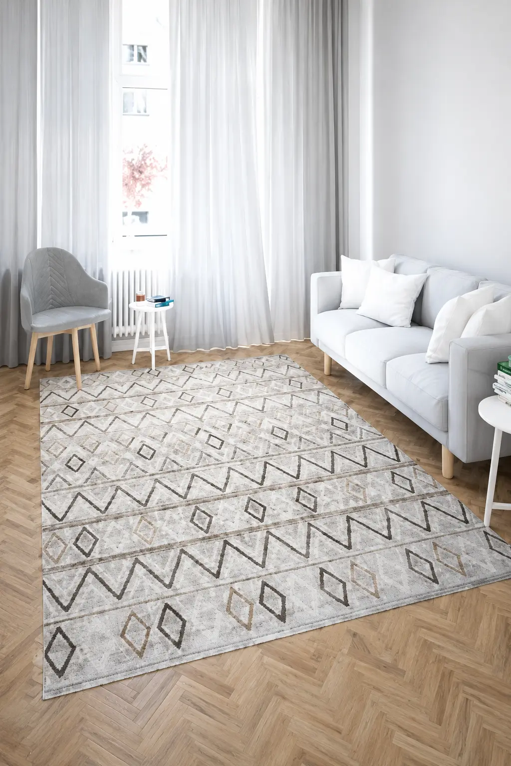 Sema Series Vizon -Cream Flame Rotating Six-Way Non-Slip Machine Woven Carpet | 2013