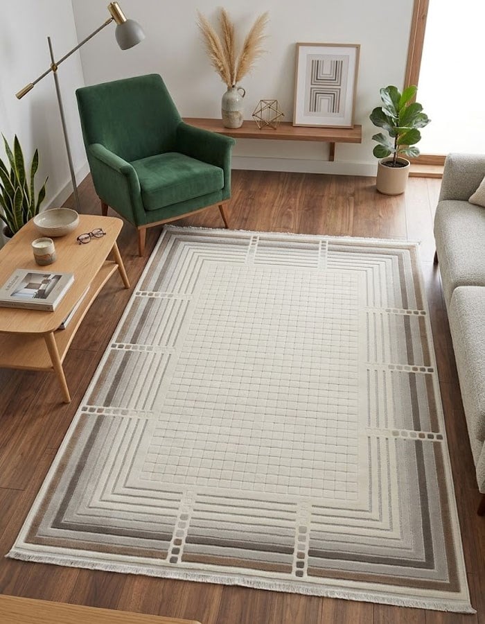 Silva Series Grey Hazelnut Anti-Allergic Dust-Proof Non-Tangle Modern Bordered Striped Carpet | LT537A