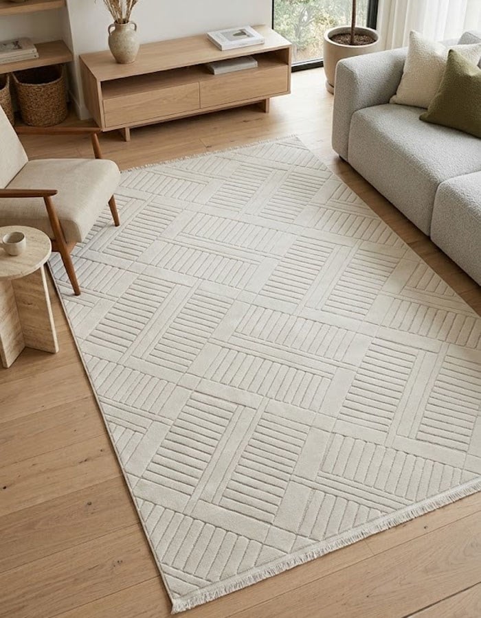 Silva Series Cream Anti-Allergic Dust-Proof Anti-Pilling Striped Geometric Modern Carpet | LT542A