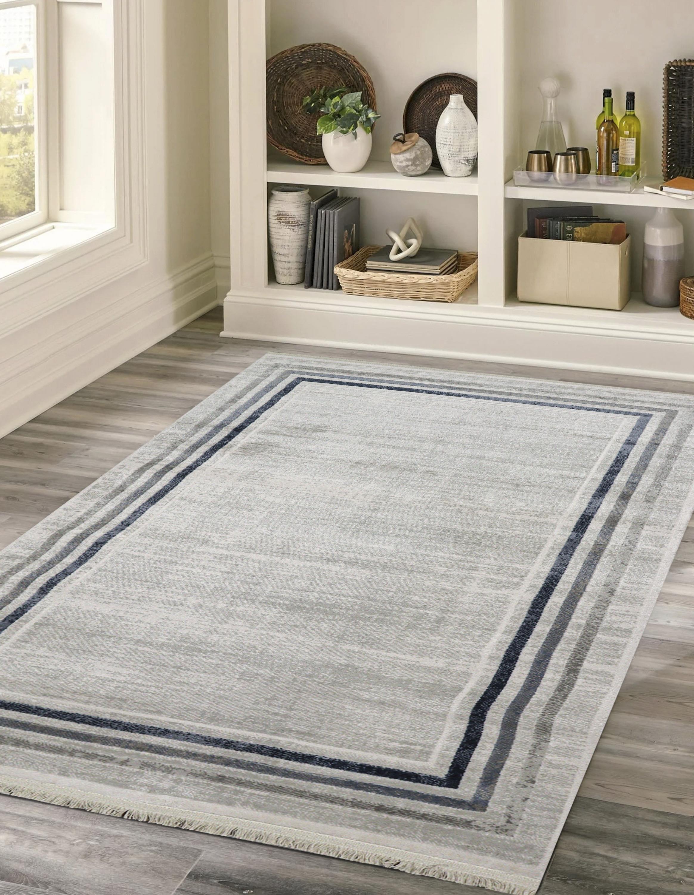 Sultan Asel Bordered Grey Modern Acrylic Machine Woven Living Room Carpet - 11576