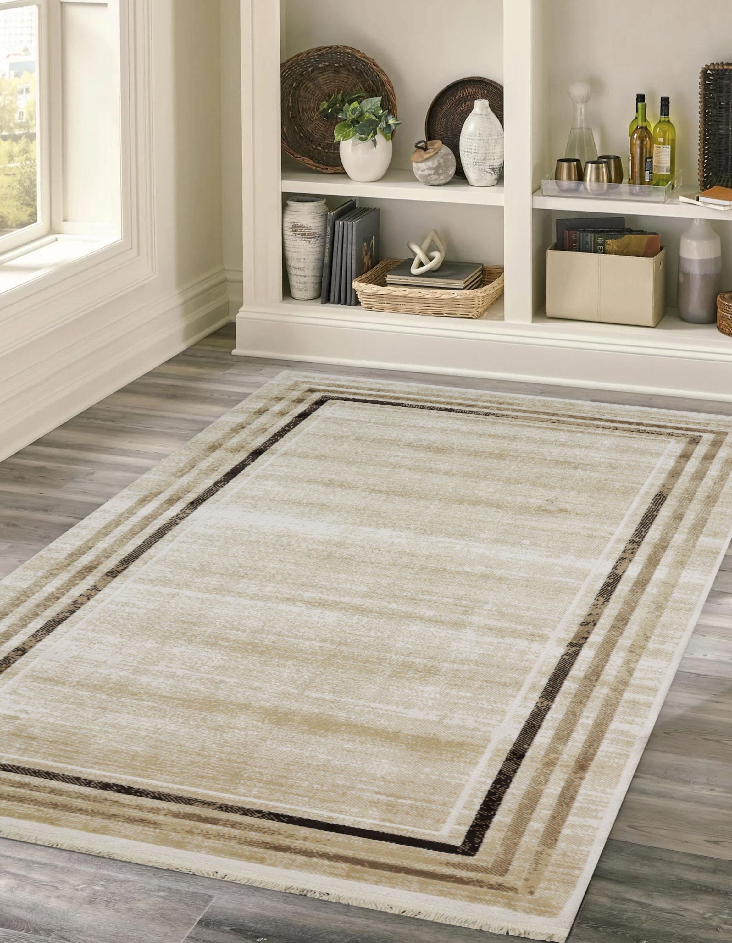 Sultan Asel Bordered Cream Modern Acrylic Machine Woven Living Room Carpet - 11520
