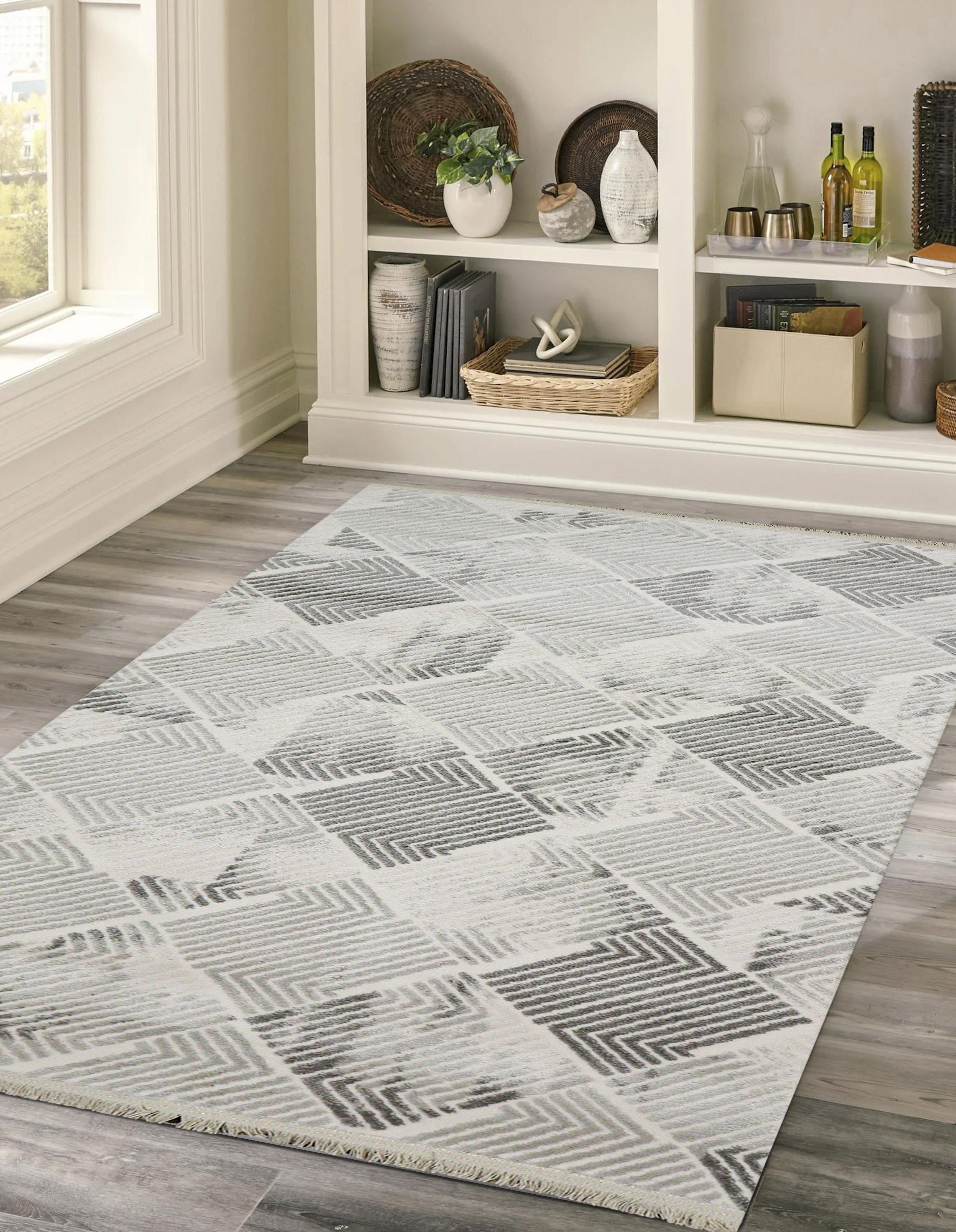 Sultan Asel Pyramid Pattern Grey Modern Acrylic Machine Woven Living Room Carpet - 11577
