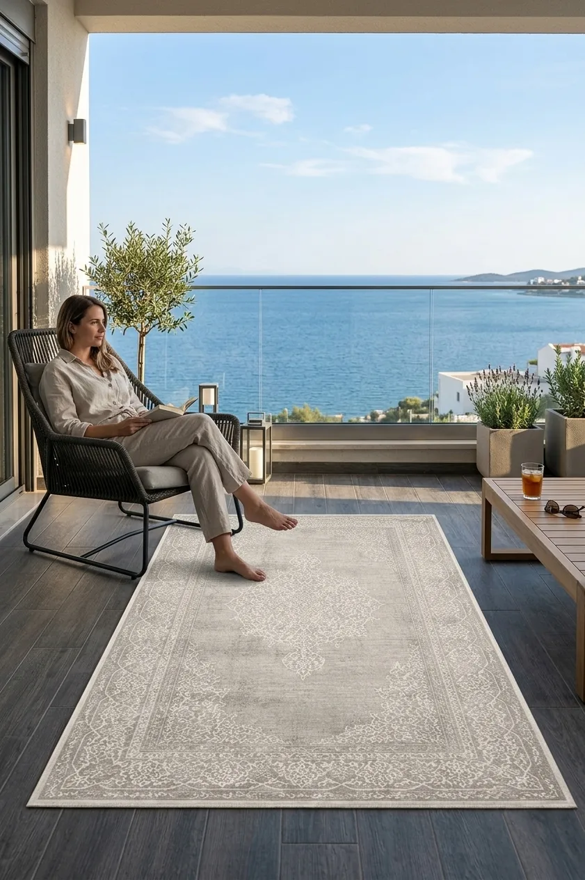 Sultan Erva Beyaz - Bej Modern Akrilik Makine Dokuma Salon Halısı - 4201