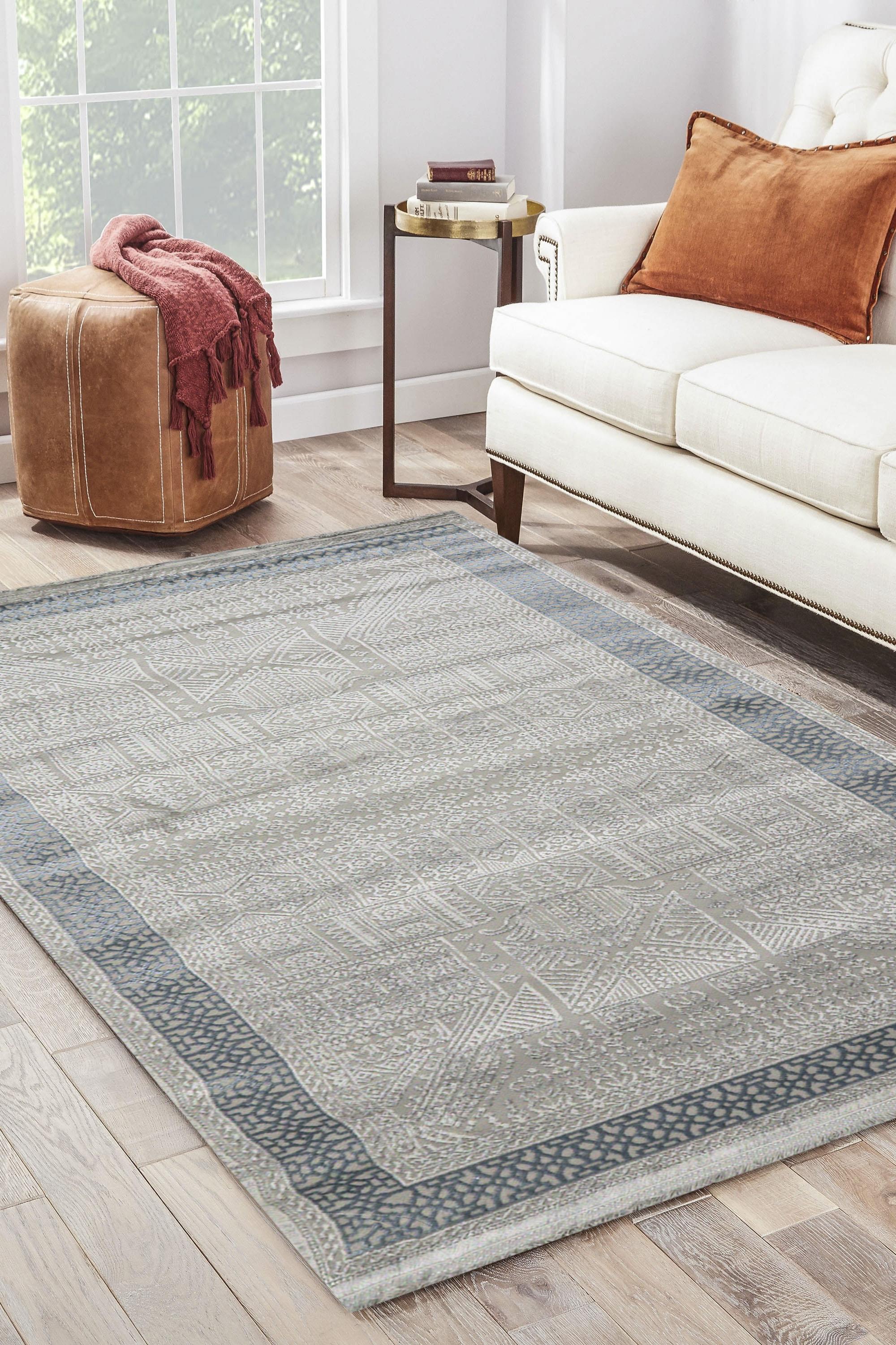 Sultan Erva White - Blue Modern Acrylic Machine Woven Living Room Carpet - 4202