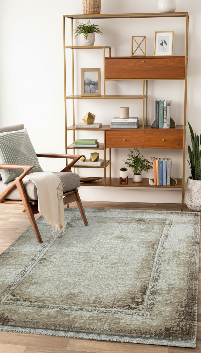 Sultan Majesty Framed Beige Modern Machine Woven Living Room Carpet - 3081