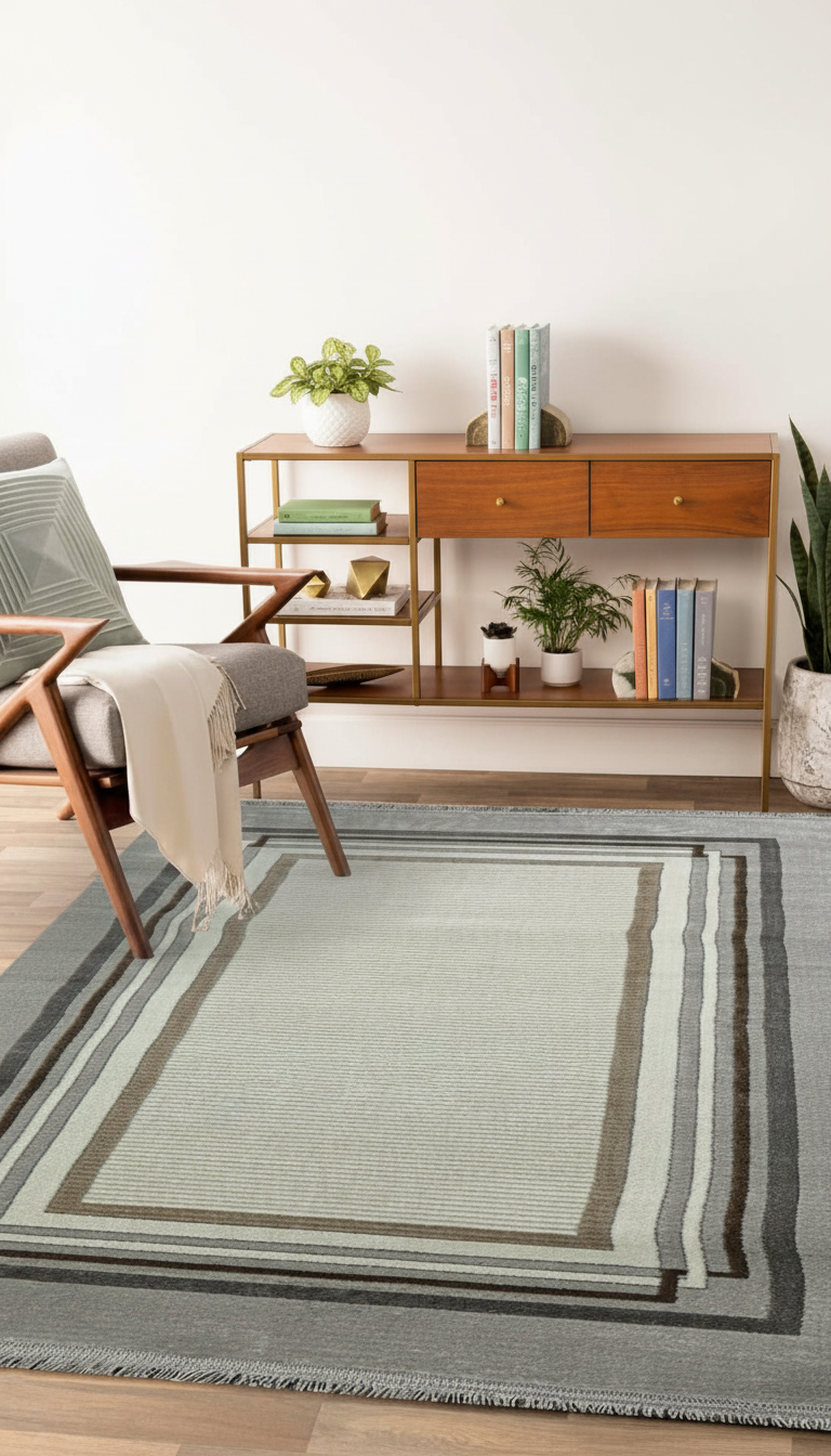 Sultan Majesty Framed Grey Modern Machine Woven Hall Carpet - 3082