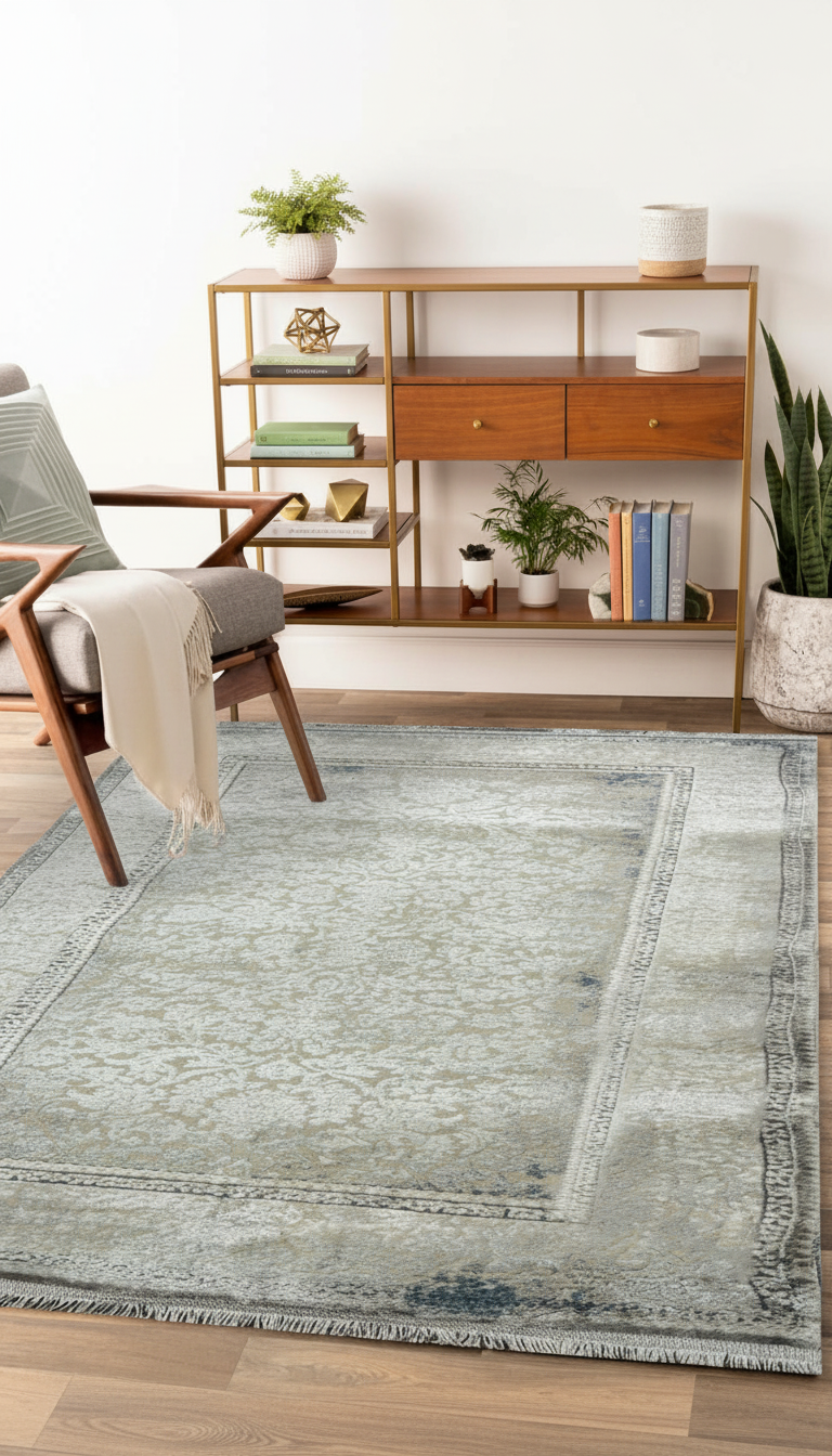 Sultan Majesty Framed Blue Modern Machine Woven Living Room Carpet - 3081