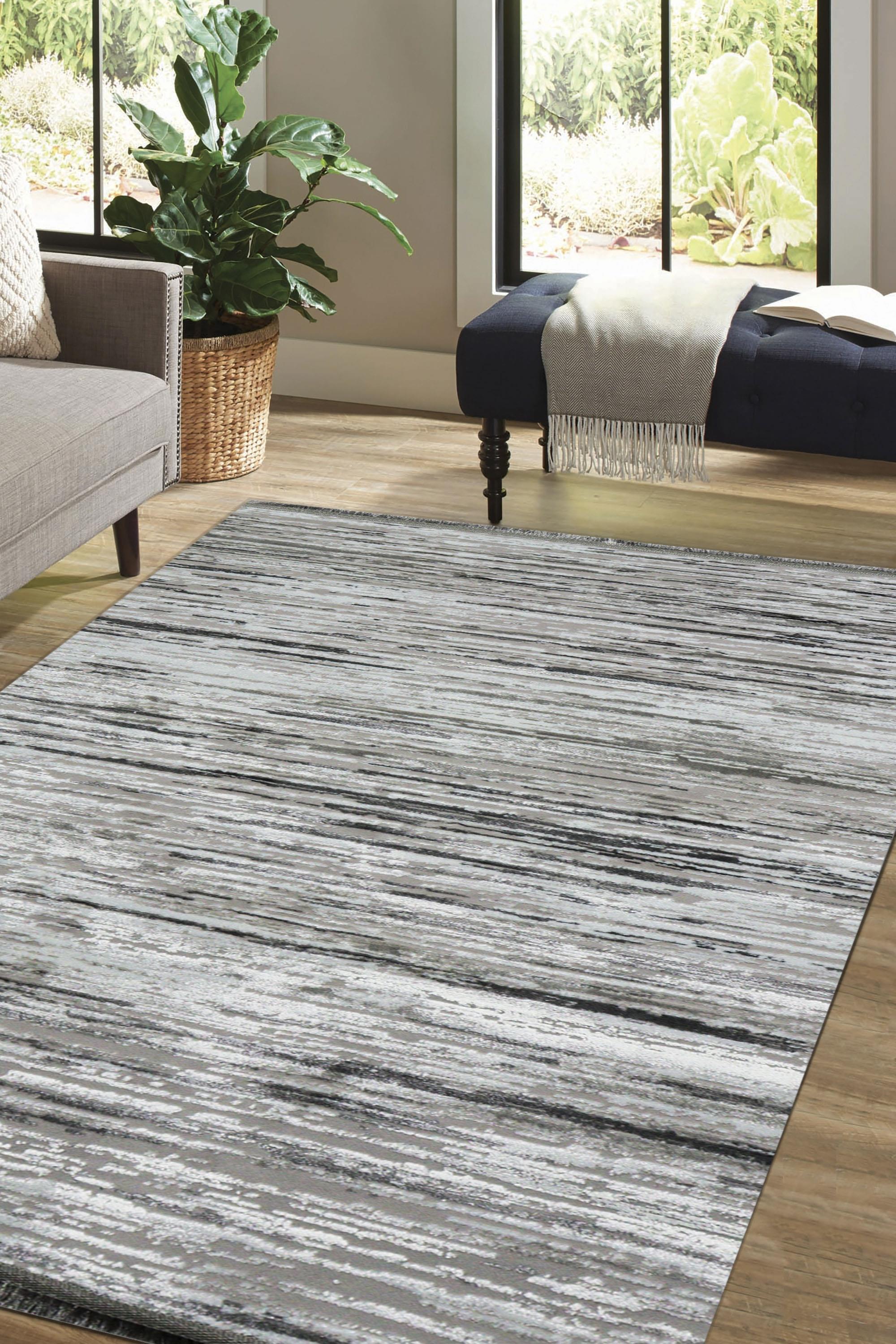 Sultan Mısra Series Grey Modern Patterned 6-Color Non-Slip Machine Woven Rug