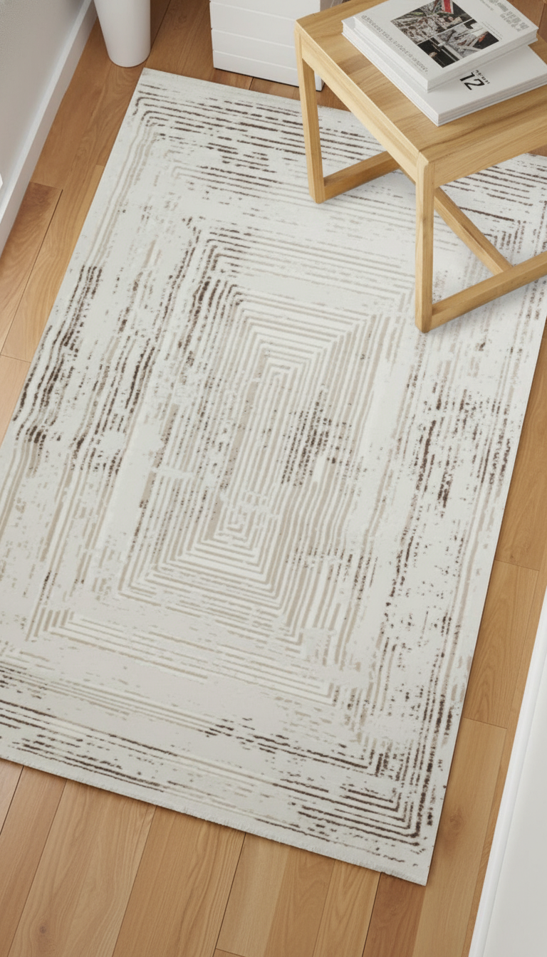 Sultan Serra Pyramid Pattern Cream Modern Acrylic Machine Woven Living Room Carpet - 11309
