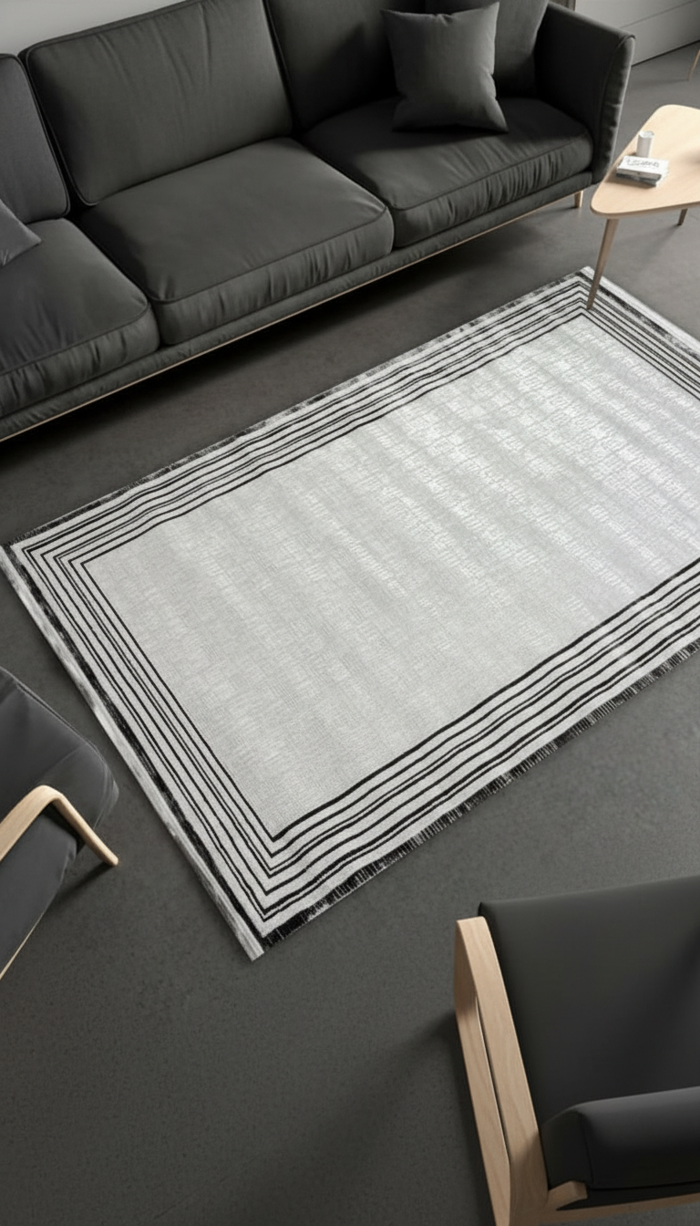 Sultan Zen Framed Pattern Anthracite Modern Acrylic Machine Woven Living Room Carpet - 6712