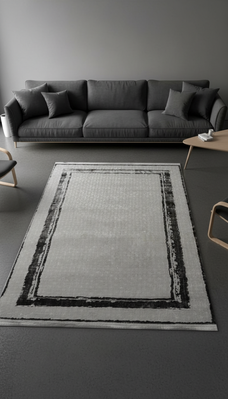 Sultan Zen Framed Pattern Anthracite Modern Acrylic Machine Woven Living Room Carpet - 6702