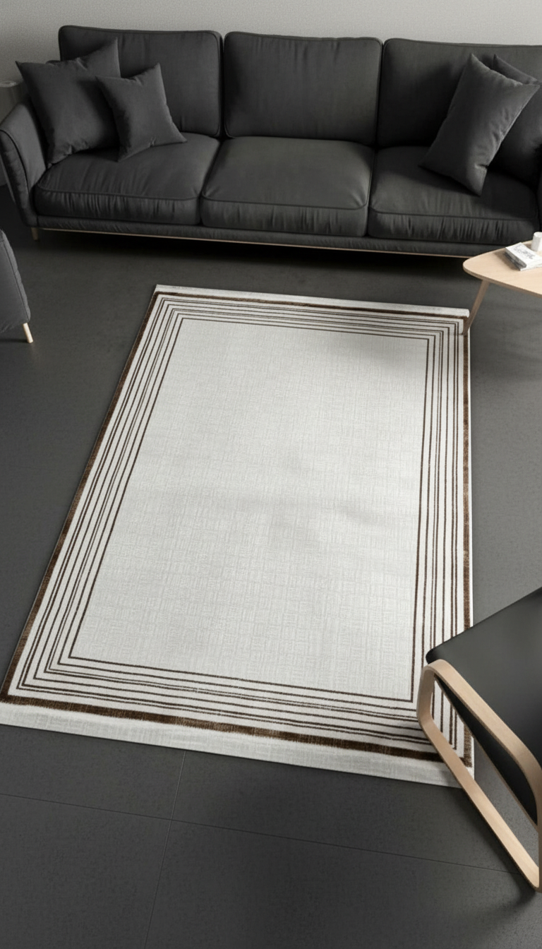 Sultan Zen Striped Framed Pattern Taupe Modern Acrylic Machine Woven Living Room Carpet - 6608