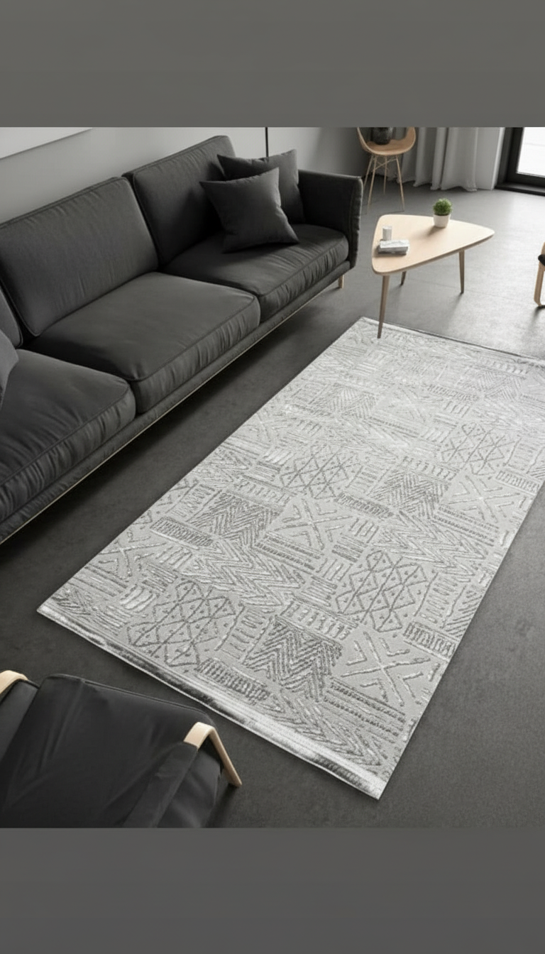 Sultan Zen Ethnic Pattern Grey Modern Acrylic Machine Woven Living Room Carpet - 6709