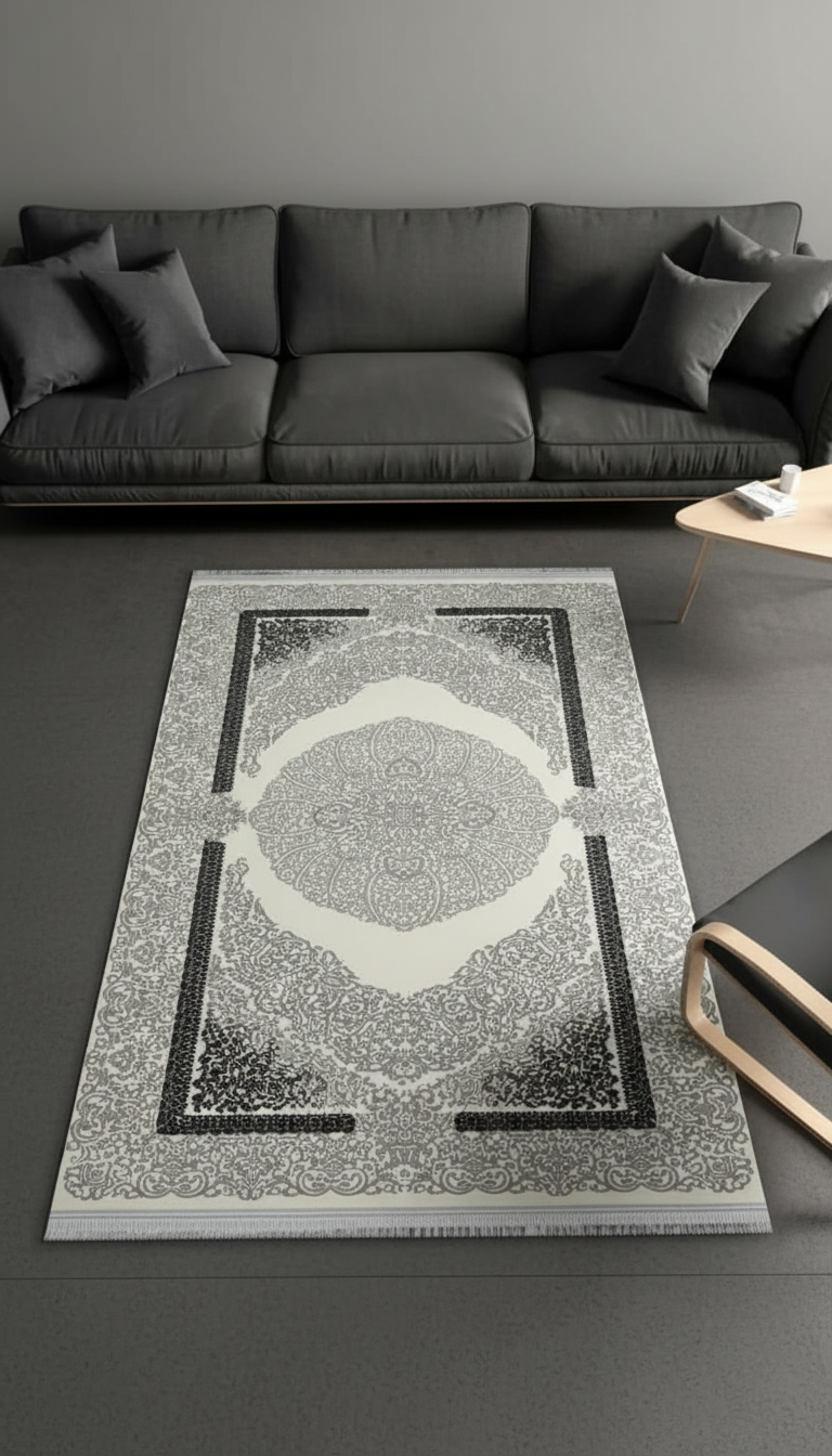 Sultan Zen Göbekli Pattern Grey Modern Acrylic Machine Woven Living Room Carpet - 6428