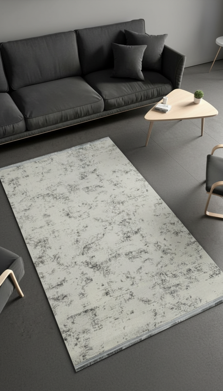 Sultan Zen Modern Cream Marble Acrylic Machine Woven Living Room Carpet - 6416