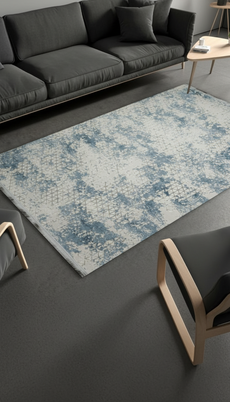 Sultan Zen Pyramid Pattern Blue Modern Acrylic Machine Woven Living Room Carpet - 6303