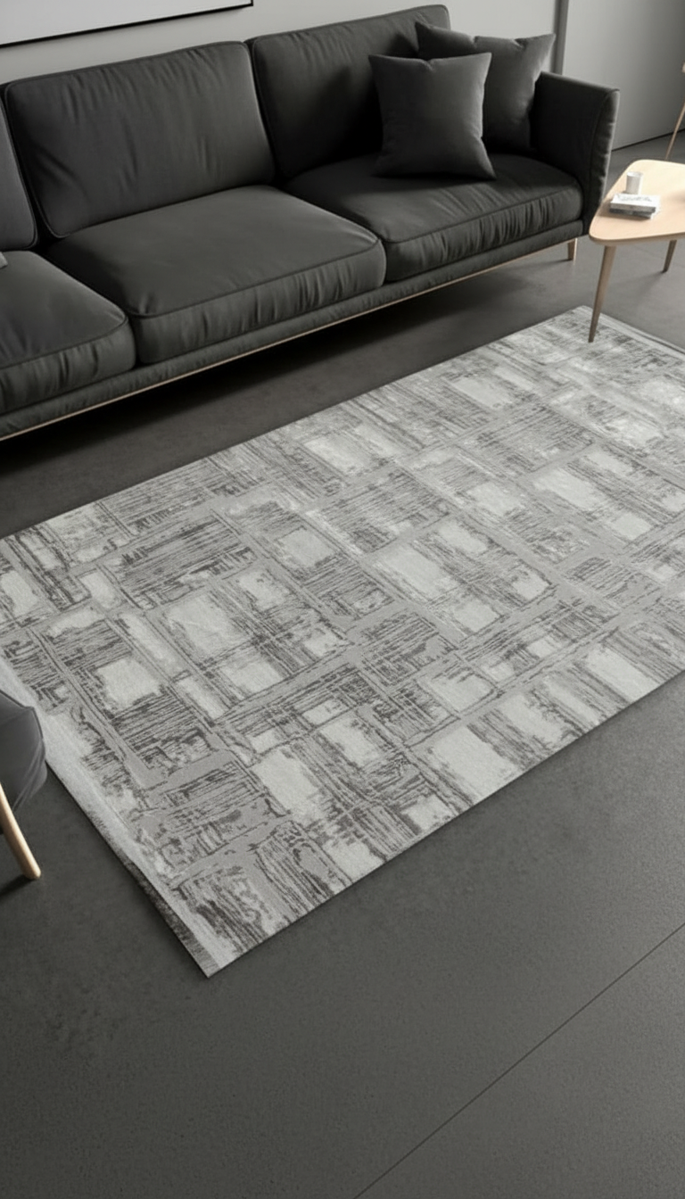 Sultan Zen Stone Pattern Grey Modern Acrylic Machine Woven Living Room Carpet - 6711