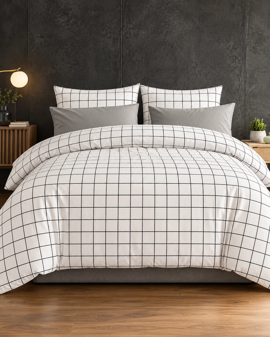 Tek Kişilik Desenli Beyaz Pamuklu Nevresim Takımı HT17 160X220