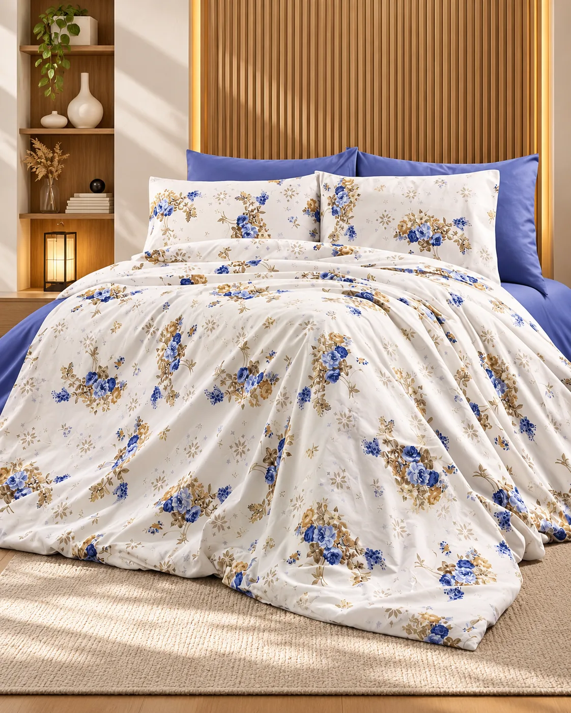 Tek Kişilik Desenli Mavi Pamuklu Nevresim Takımı HT01 160X220