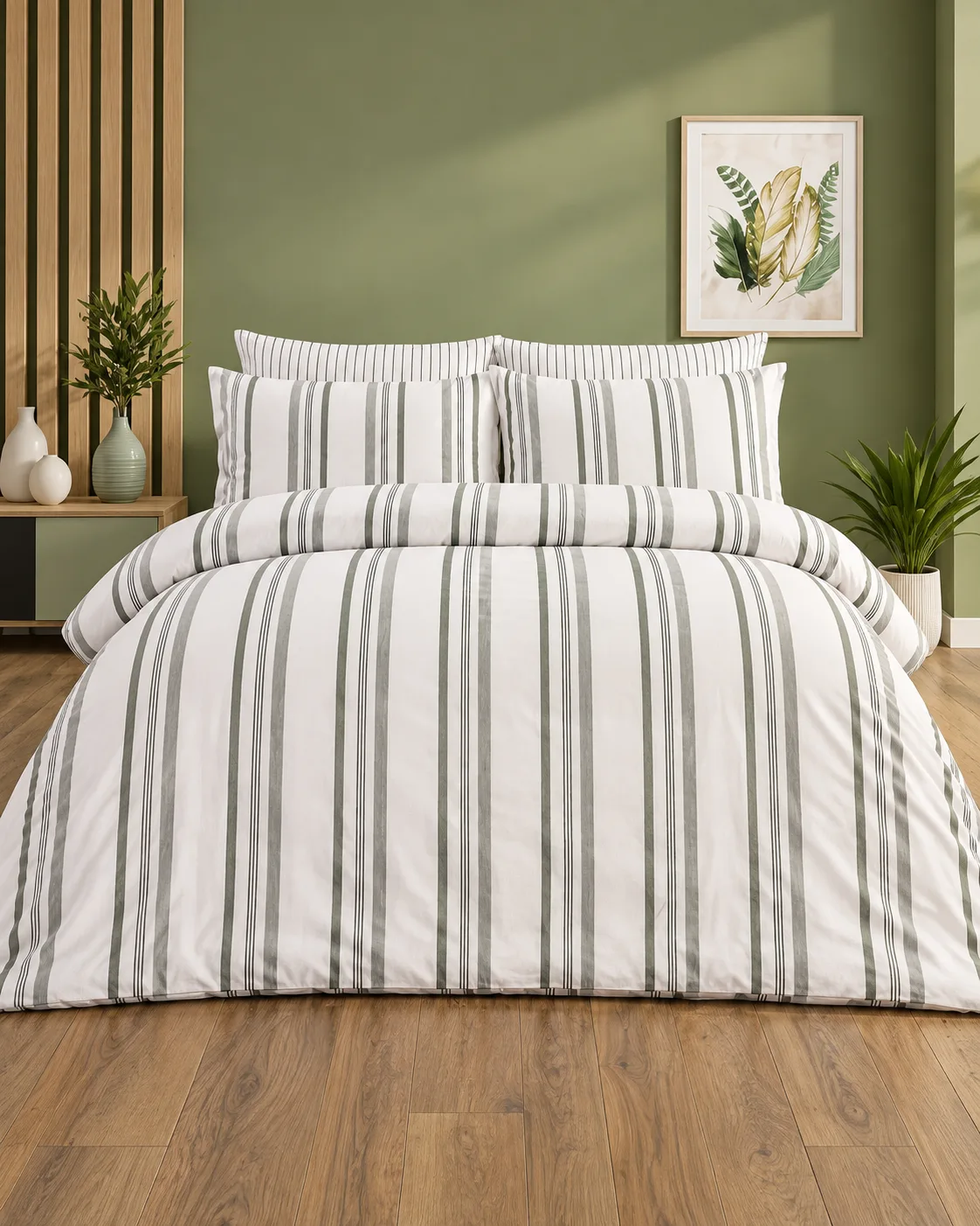 Tek Kişilik Desenli Yeşil Pamuklu Nevresim Takımı HT21 160X220