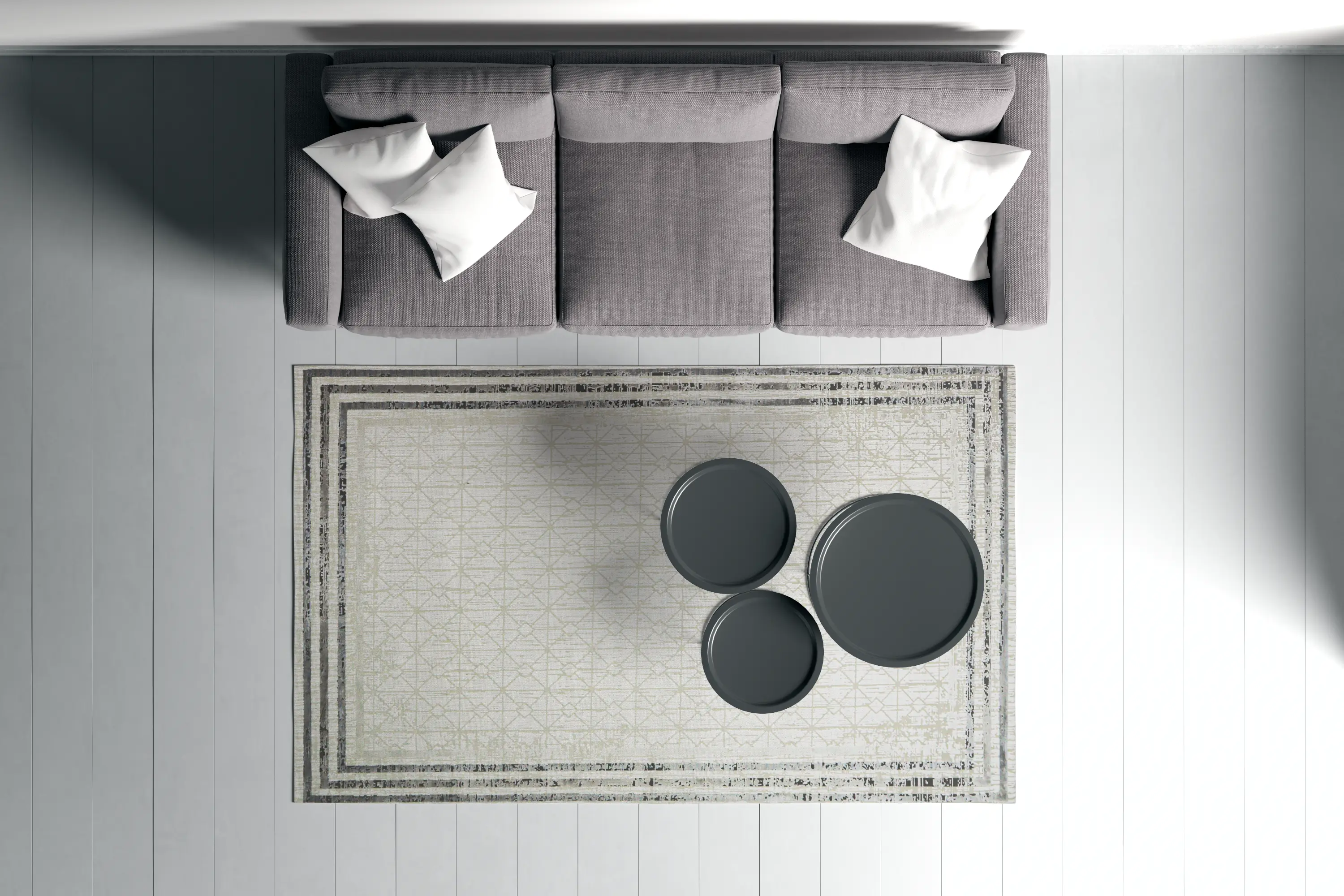 Viskon Naz Series Grey Framed Pattern Striped Cotton Woven Base Rug | 3062
