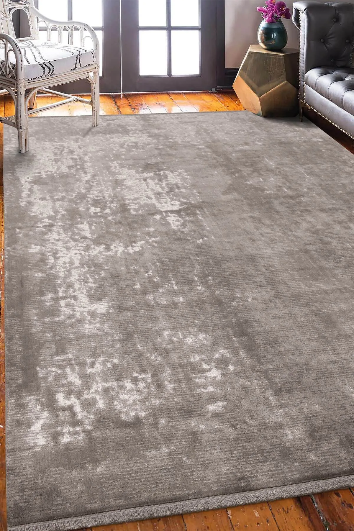 Vintage Taupe Bamboo Non-Slip Machine Woven Rug