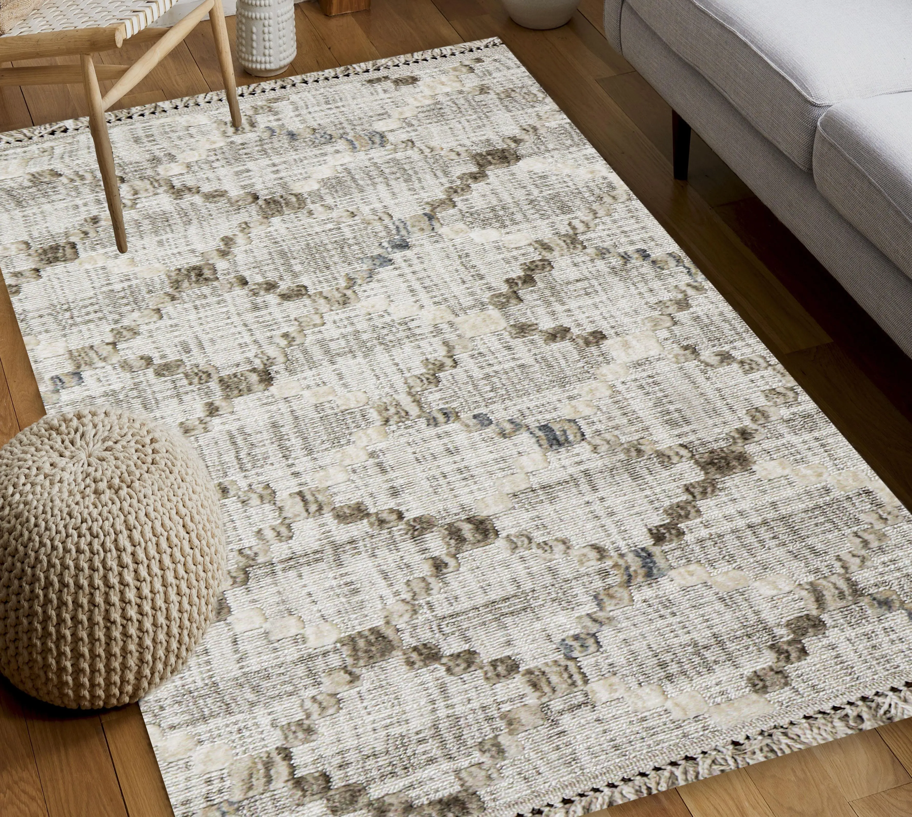 Yonca Seri Scandinavian Pyramid Patterned Machine Woven Modern Living Room Carpet 3090 | Sultan Halı
