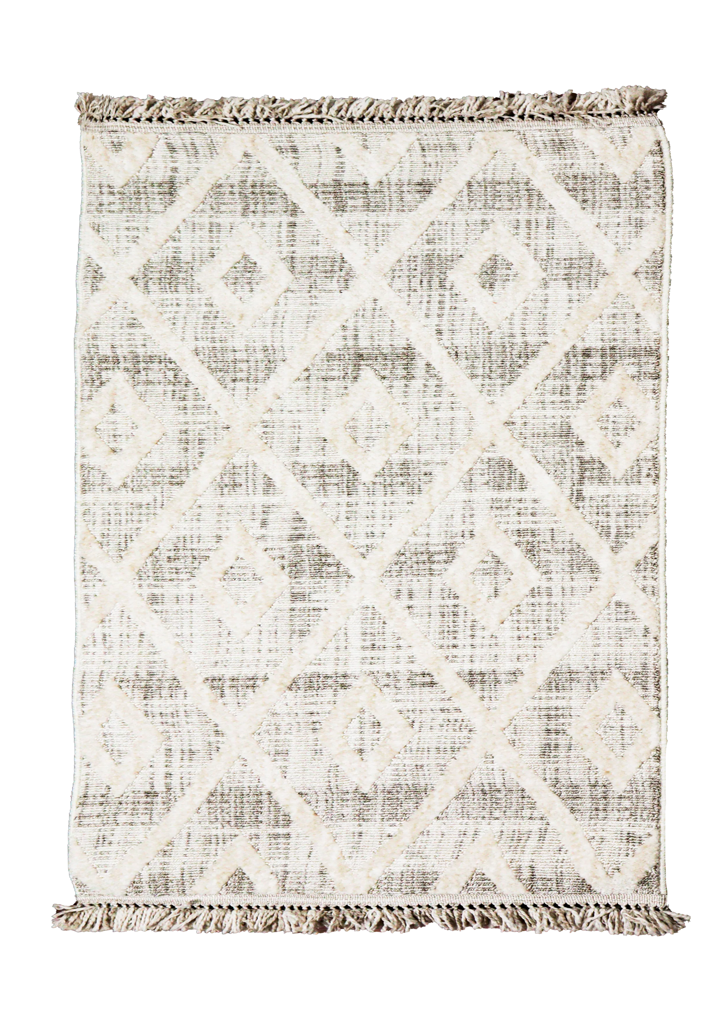 Yonca Series Beige Scandinavian Embroidered Geometric Patterned Upholstery Carpet