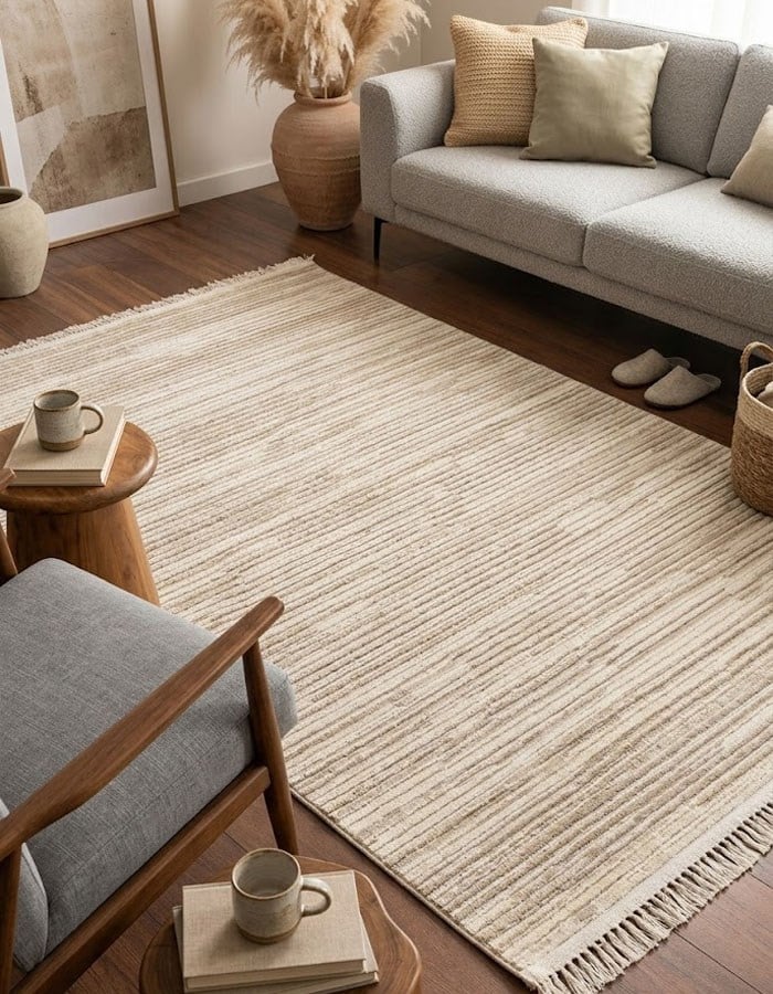 ZARA Serisi Krem Çizgili Modern Dekoratif Halı | GF723