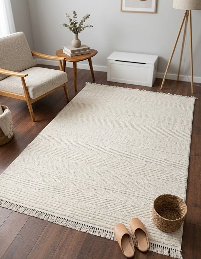 ZARA Serisi Krem Kabartma Desenli Modern Dekoratif Halı | GF726