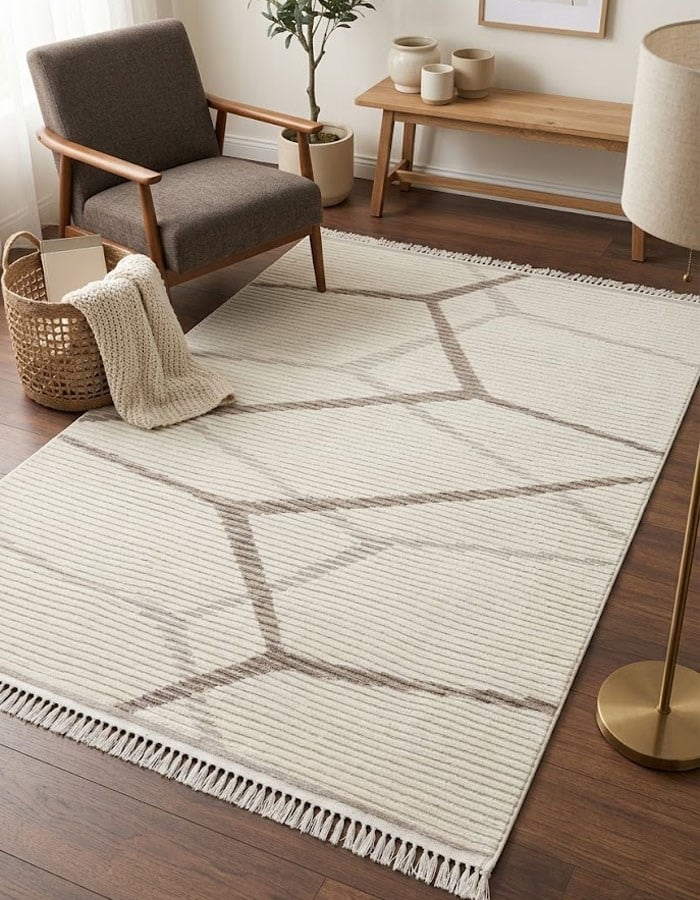 ZARA Series Cream Taupe Geometric Patterned Modern Rug | GF711